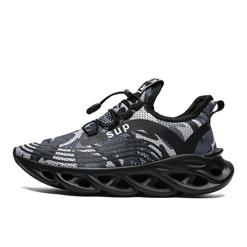 Romмедаль сверхлегкие дышащие кроссовки для мужчин, противоударные Нескользящие мужские кроссовки на шнуровке, мужская повседневная обувь для тенниса - Цвет: Серый