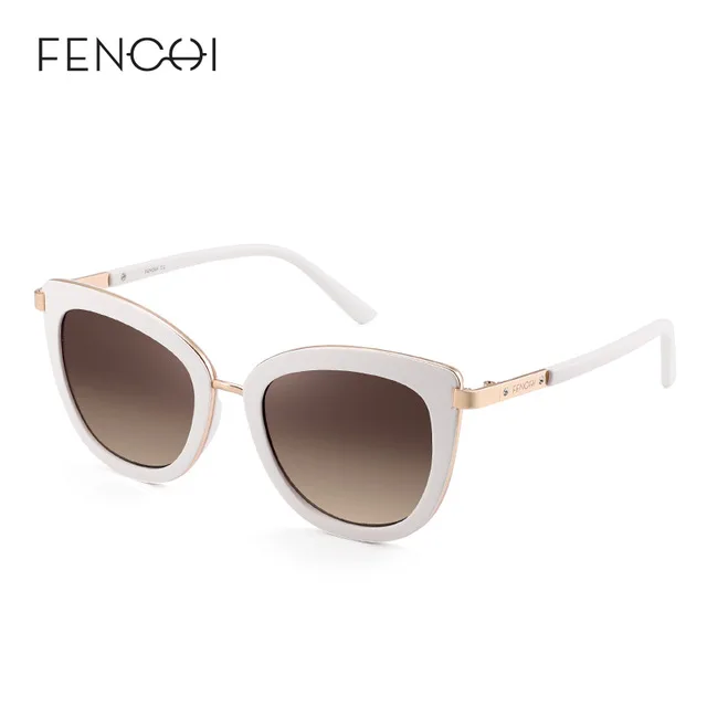 C2 white FENCHI Black White New Cat Eye Rhinestone Sunglasses Women Diamonds Brand Designer Vintage Sex Driving Glasses zonnebril dames - Цвет линз: C2 white