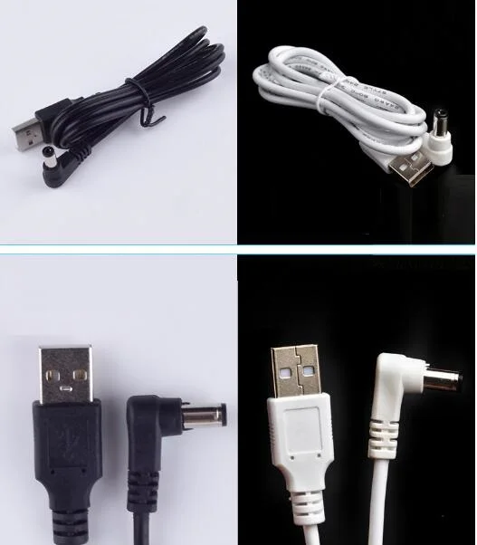 50 шт./лот, разъем питания постоянного тока, USB преобразователь в 5,5*2,1 мм, кабель питания, белый, черный, l-образный прямоугольный разъем, разъем шнура питания, usb-кабель
