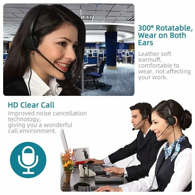 103U USB Binaural Headset Wired Headset Stereo USB Noise Cancelling Microphone Headset Call Centre Office Traffic Headset New