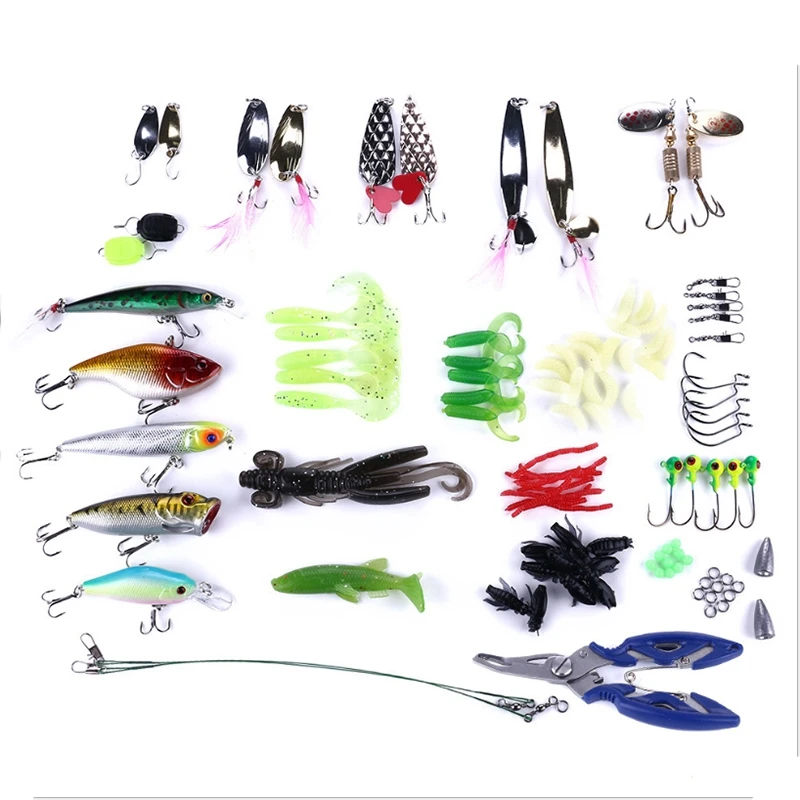 

HENGJIA Fishing Lures Kit With Tackle Box Crank Baits Soft Worms Hooks Bass Trout Salmon Baits-110Pcs