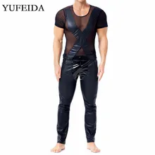 2 шт./компл. из искусственной кожи латексные сексуальные Для мужчин нательная рубашка, штаны, футболка, топы, длинные брюки с низкой талией сексуальные костюмы Для мужчин одежда детям сцена танцевальная клубная одежда