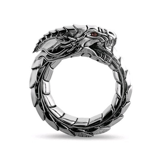 Style Collection! Luxury Men's Domineering Dragon Pattern Rings Inlay Big Red Crystal Ring Rock Biker Wedding Party Jewelry