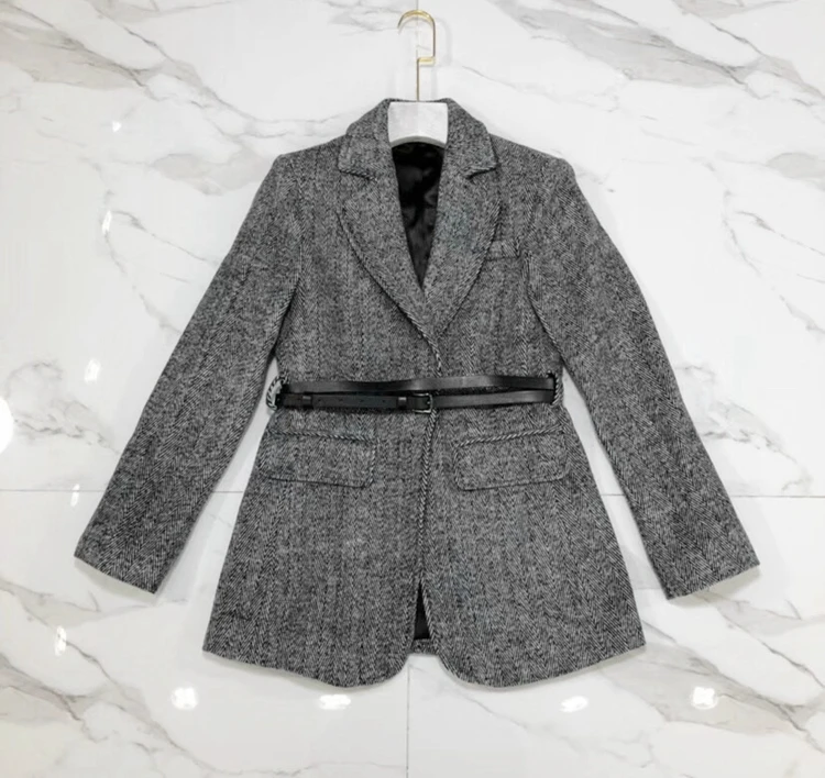 Gray stripes Зимнее женское Шерстяное Пальто, однобортное, восстановленная шерстяная женская верхняя одежда, куртки, Блейзер, feminino, большие размеры, chaqueta mujer - Цвет: Gray stripes
