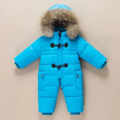 blue Детский зимний комбинезон, 90% натуральный утиный мех, для новорожденных, теплый пуховик для девочек и мальчиков, пальто зимние комбинезоны для парка Детское пальто с натуральным мехом - Цвет: blue