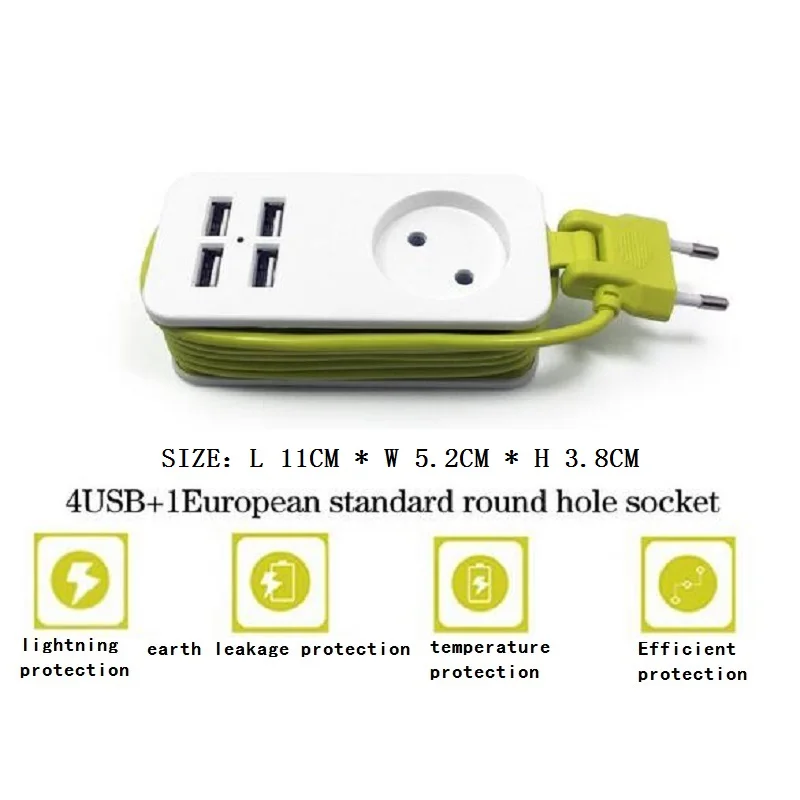 1AC EU SOCKET Портативный адаптер для путешествий Мощность розеток 1,5 м кабель 1/2/3 AC EU разъем 4USB Порты зарядка для мобильных телефонов - Цвет: 1AC EU SOCKET