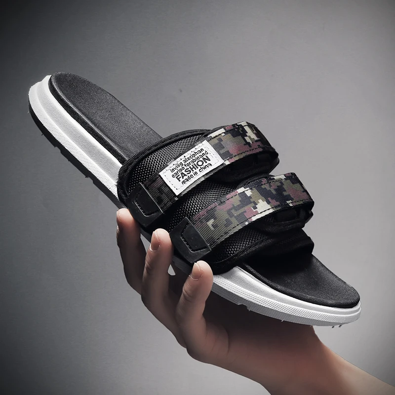 Summer Men's Slippers Velcro Strap Men 