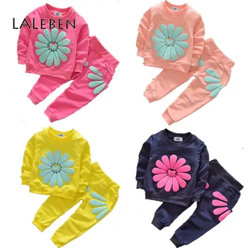 

2020 Children Sets Autumn and Spring Children's Long Sleeve Set of Kids 2-pieces Set Floral Cotton Toddler Girl Clothes