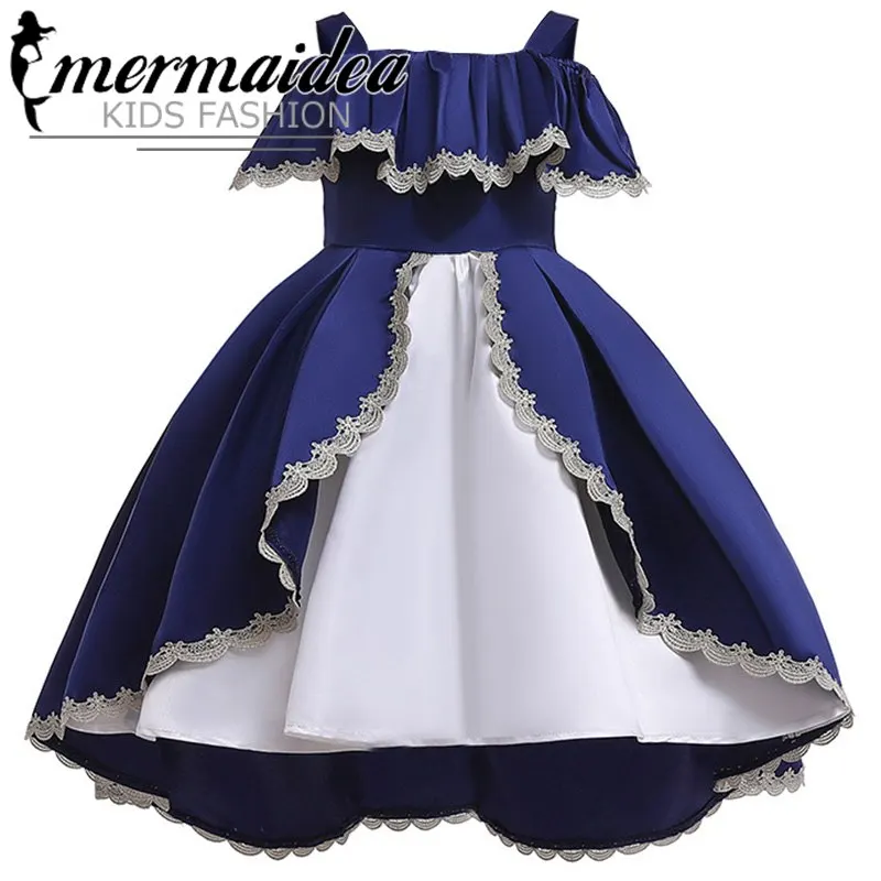 Vestido/платье для маленьких девочек на одно плечо; элегантное платье; Детские платья для девочек; Одежда для девочек; платье принцессы; Вечерние платья на свадьбу; подарок - Цвет: Royal blue
