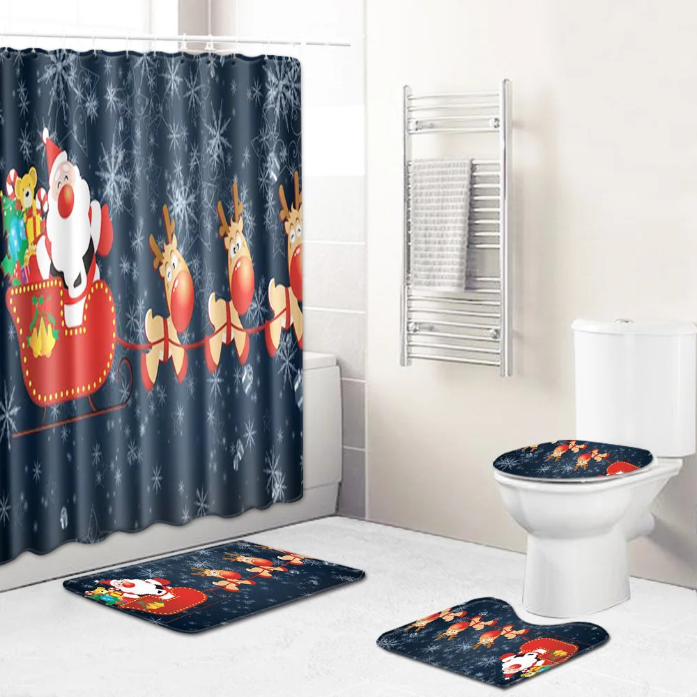 Zeegle рождественские шторы для ванной или душа занавес Противоскользящий Набор ковриков для ванной комнаты коврик для душа половик коврик моющийся Набор ковриков для ванной