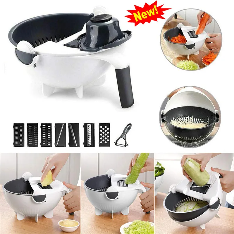 

Magic Multifunctional Rotate Vegetable Cutter With Drain Basket Kitchen Veggie Fruit Shredder Grater Slicer Drop Shipping