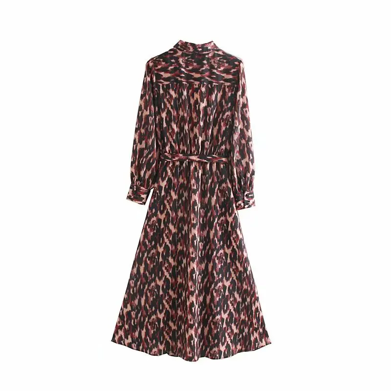 women fashion ruffles decoration leopard print casual slim midi dress female long sleeve vestidos chic brand dresses DS2989