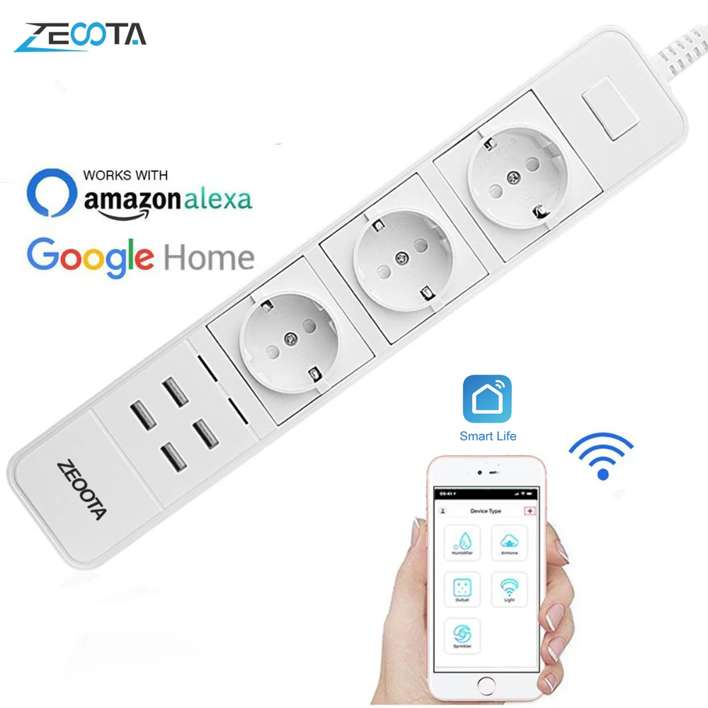 Smart Wifi Power Strip Surge Protector Multiple Sockets 4 USB Port Timer Voice Remote Control for Amazon Echo Alexa Google Home
