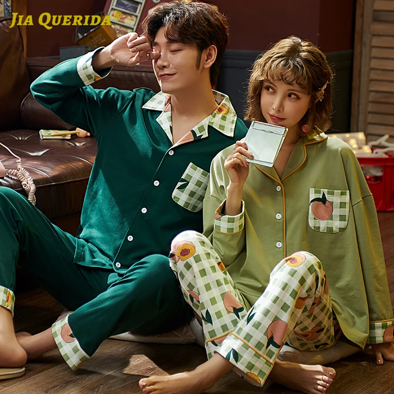 Fashion Turn Down Collar Pajamas Men and Women Sleepwear Homesuit Homeclothes Front Pocket Pajamas Couple Buttons Pajamas Set Fashion Turn Down Collar Pajamas Men and Women Sleepwear Homesuit Homeclothes Front Pocket Pajamas Couple Buttons Pajamas Set