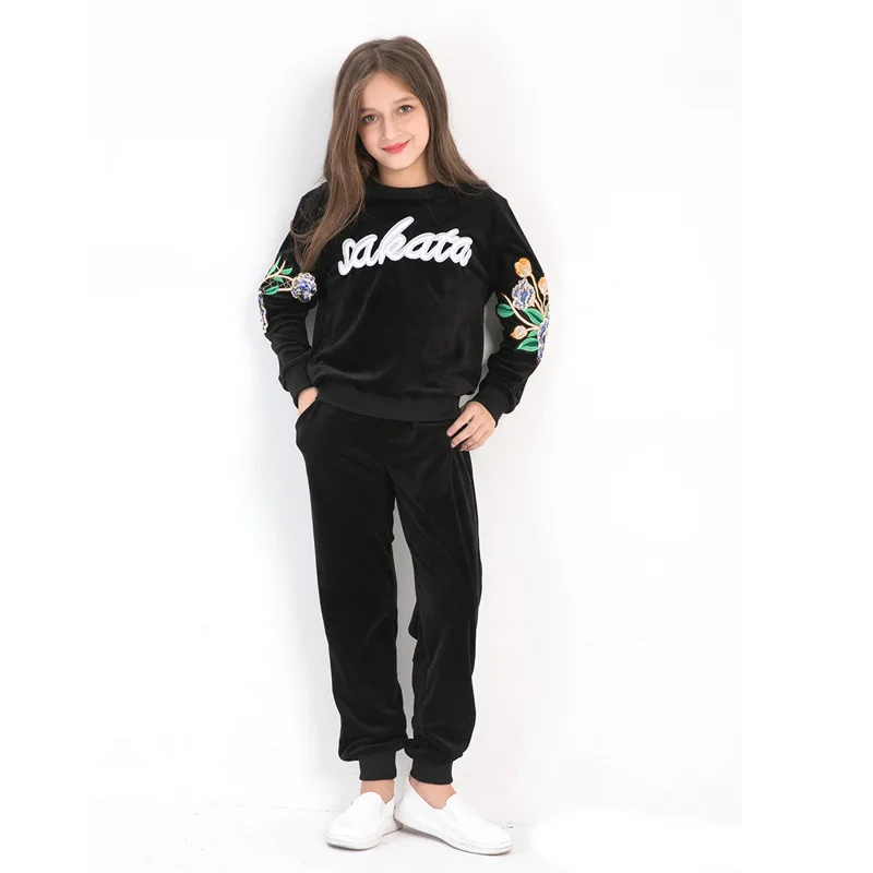 

girls Cotton Spring and autumn sportswear sets sports suits for girls for Graffiti letter Bear Cartoon clothing clothes 5 -14 y
