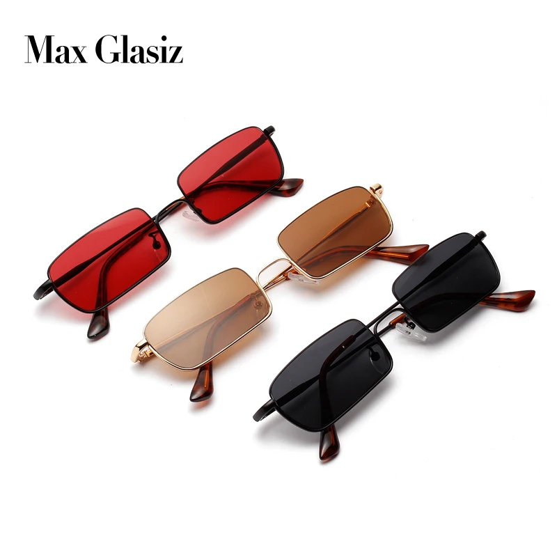 Max Glasiz, маленькие прямоугольные солнцезащитные очки в металлической оправе, женские квадратные солнцезащитные очки, 3 цвета,, Ретро стиль, женские солнцезащитные очки в металлической оправе