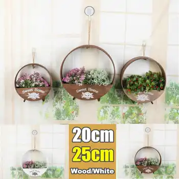 

Wall Vase Garden Flower Pot Wall Hanging Planter Holder Wooden Flowers Basket Bonsai Ornaments Restaurant Decoration Round Iron