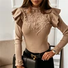 Women Spring Solid Lace Patchwork Blouse Shirt Office Ladies Long Butterfly Sleeve Pullover Tops Casual O Neck Female Slim Blusa ► Photo 3/6