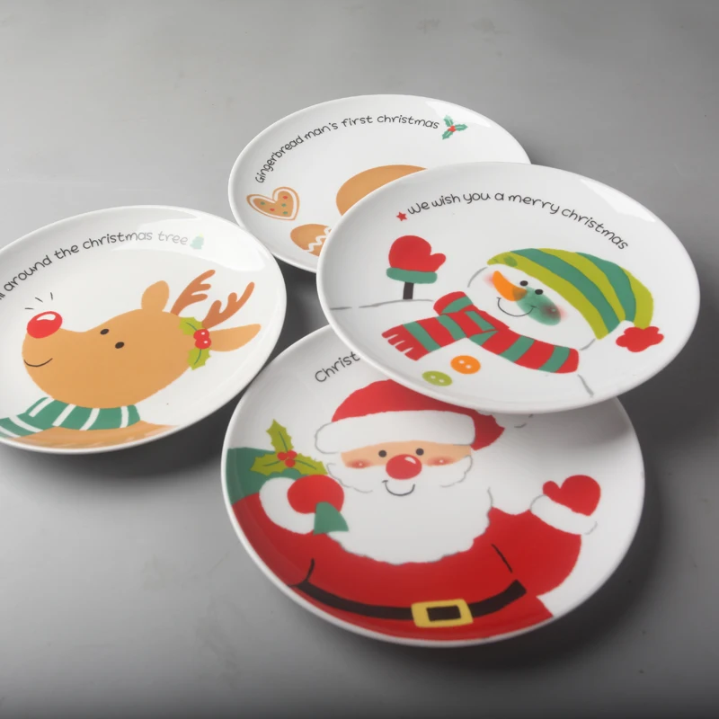 8 inch Christmas Santa Claus round ceramic dish tableware sashimi plate sushi snack cake steak salad storage decorative plate