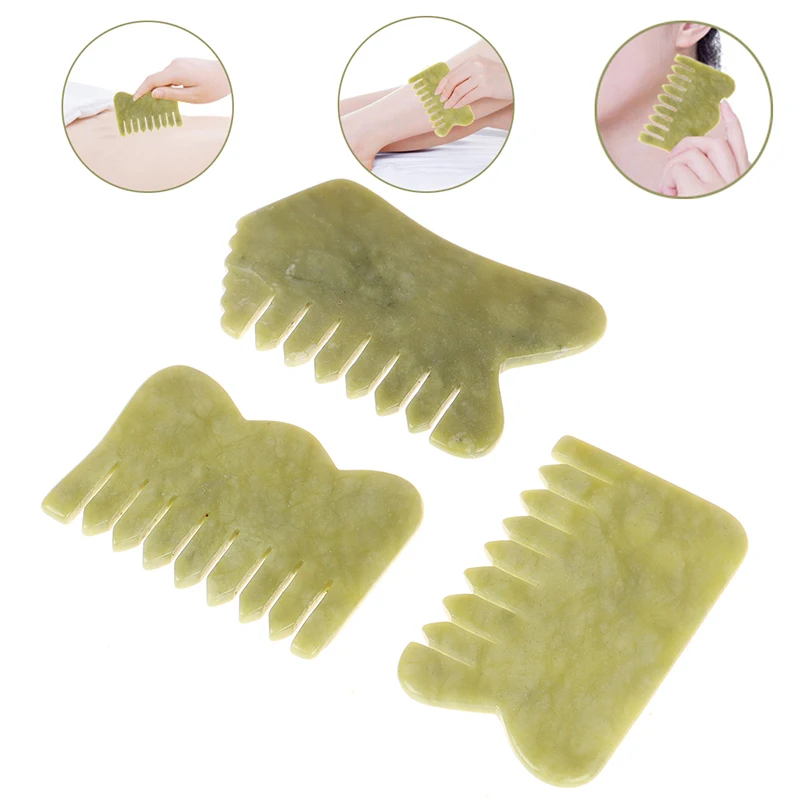 1PCS Natural Jade Stone Comb Guasha Board Comb Shape Massage Hand Massager Relaxation Comb Health Care