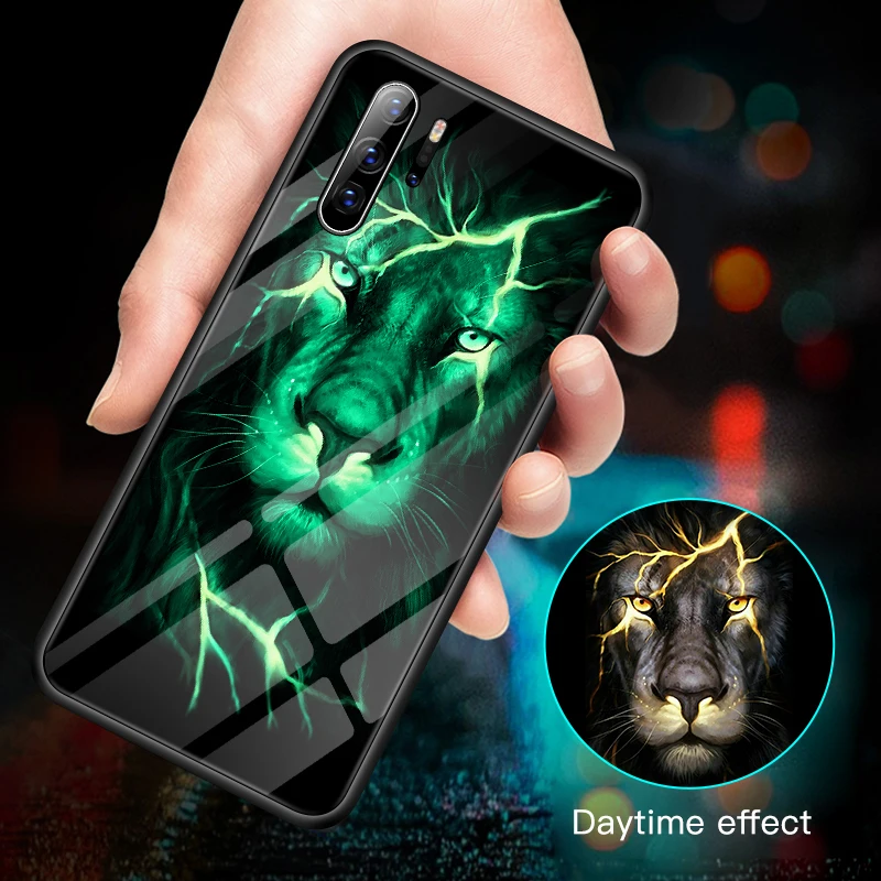Светящийся стеклянный чехол с изображением Льва Феникса волка Тигра для Huawei P40 P30