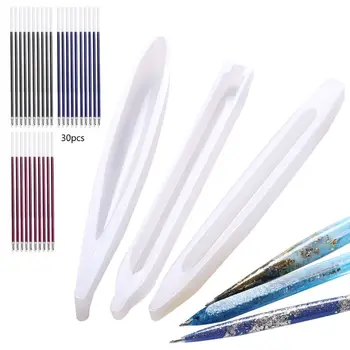 

3Pcs Ballpoint Pen Silicone Resin Molds With 30Pcs Refills Epoxy Resin Art Craft