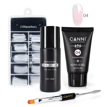 

CANNI No-sticky Acrylic Gel 45g+Double-head Nail Art Pen+Nail Liquid Slip Solution+Crystal Tips Whole Set Real nail gel Kit