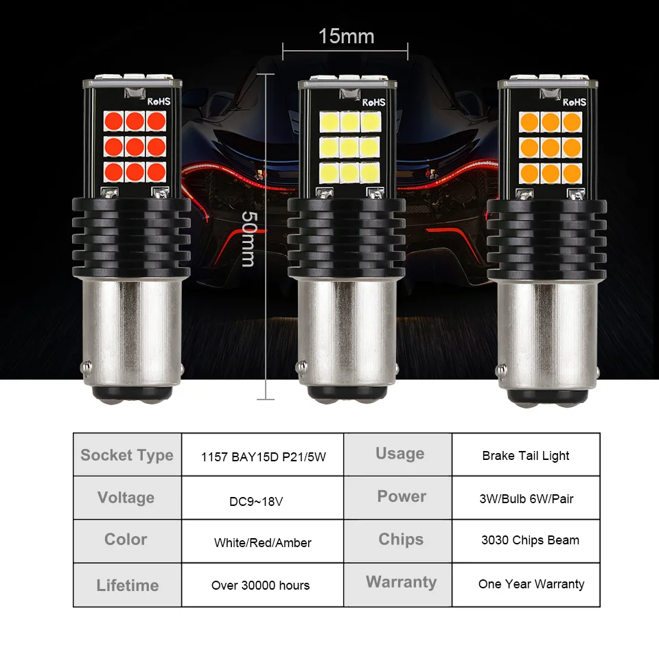 Anmingpu 2x сигнальная лампа 1157 BAY15D светодиодный лампы P21/5 Вт PY21W P21W 1156 Ba15s Bau15s 24 шт. 3030SMD