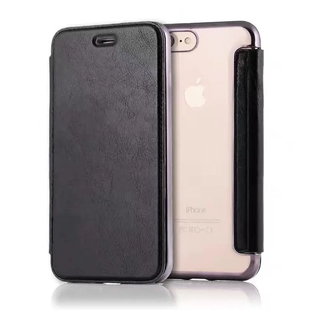 Black Folio прозрачный кошелек чехол для Apple iPhone Xr X Xs Max ультратонкая кожа чехол для iPhone 6S 6 8 7 Plus 360 Защитный чехол - Цвет: Black