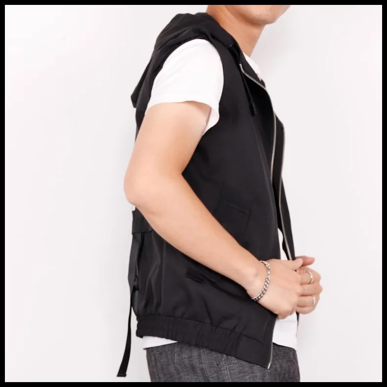 The Philippine Overseas Chinese Jk500" Spring And Autumn Thin Men Solid Color Waistcoat Korean-style Camouflage Multi-Hood