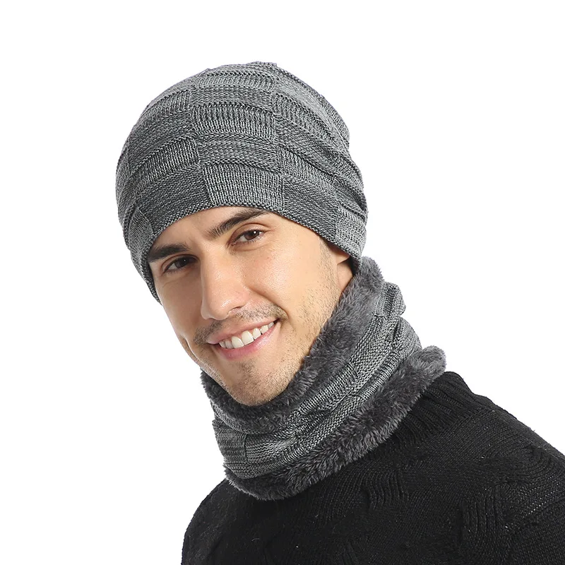 Вязаная шапка, шарф, набор, меховая шерстяная подкладка, толстые теплые вязаные шапочки, теплая зимняя шапка для мужчин и женщин, шапка