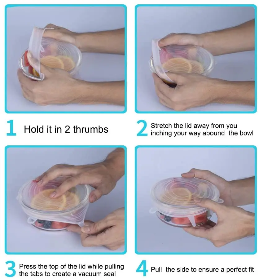 6 шт./партия многоразовые силиконовые растягивающиеся крышки универсальная