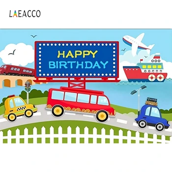 

Laeacco Car Ship Plane Baby Birthday Photographic Backdrops Vinyl Boy Children Photo Backgrounds For Photo Studio Decoration