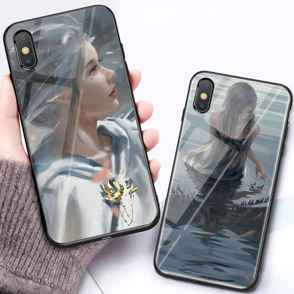 

Princess painting glass case for 8 plus 7 7plus 8plus iphone xr x xs max 6 6s 5 5s se coque iphone7 shockproof hard cover