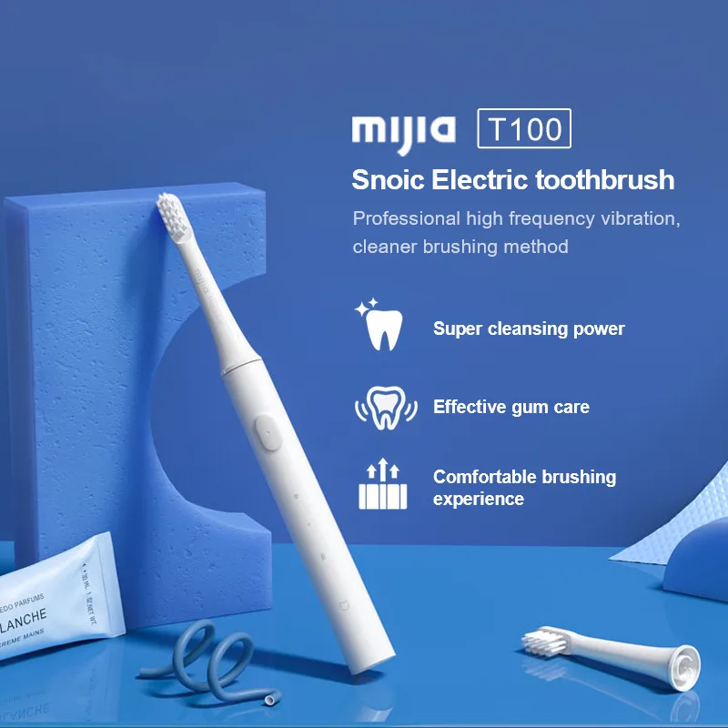 Mijia T100 음파 전동 칫솔, USB 충전식, 무선 방수 초음파 자동 미 칫솔