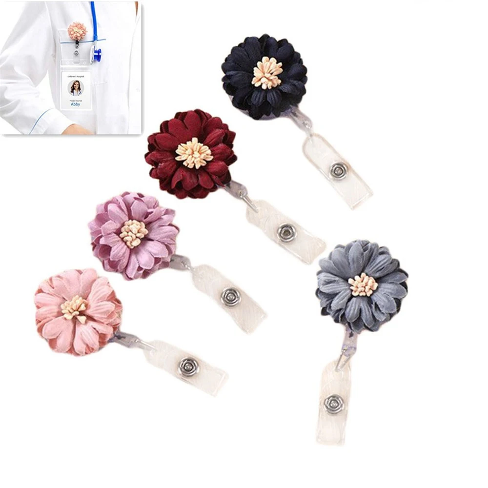 

1PC Creative Hand-woven Flowers Retractable Badge Reel Doctor Nurse Exhibition ID Name Card Badge Holder Buckle Office Supplies