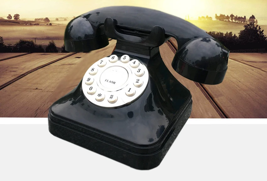 Винтажный стационарный телефон Ретро стационарный проводной телефон кнопочный набор Настольный телефон для домашнего офиса украшения-черный