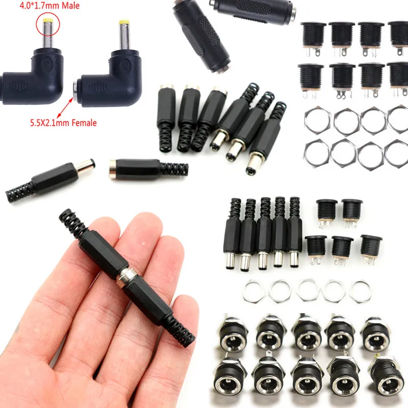 

DC Power Connectors Pin 2.1x5.5mm Female Plug Jack + Male Plug Jack Socket Adapter PCB Mount DIY Adapter Connectors 2.1X5.5mm