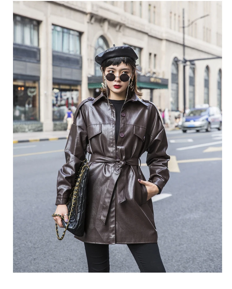 Long brown faux leather jacket Clearance