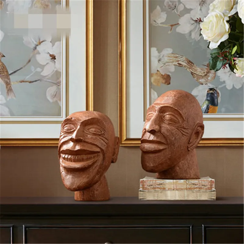 

European Style Retro Imitation Wood Character Resin Head Portraits Craftwork Creative Living Room TV Cabinet Ornaments X2606