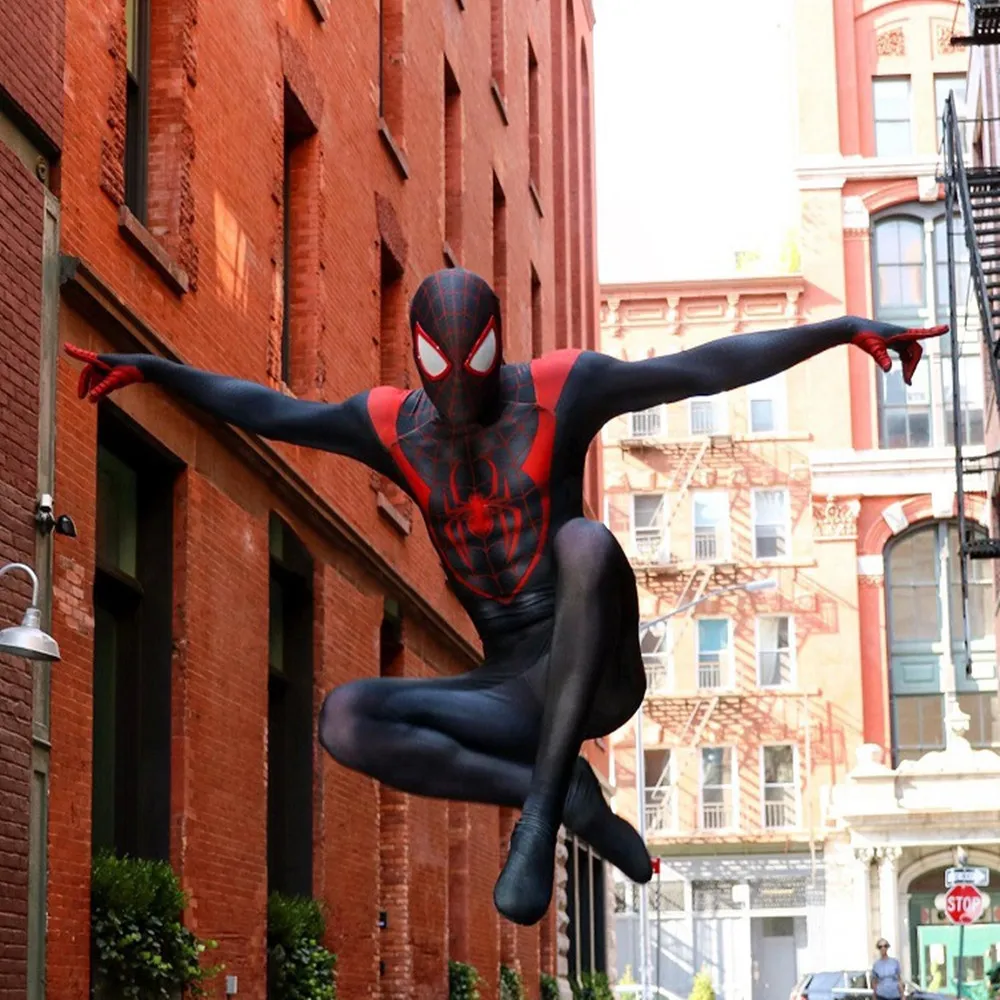 

Spider-Man Into The Spider-Verse Miles Morales Cosplay Costume Superhero Zentai Bodysui Adult man SpiderMan Jumpsuit Rompers