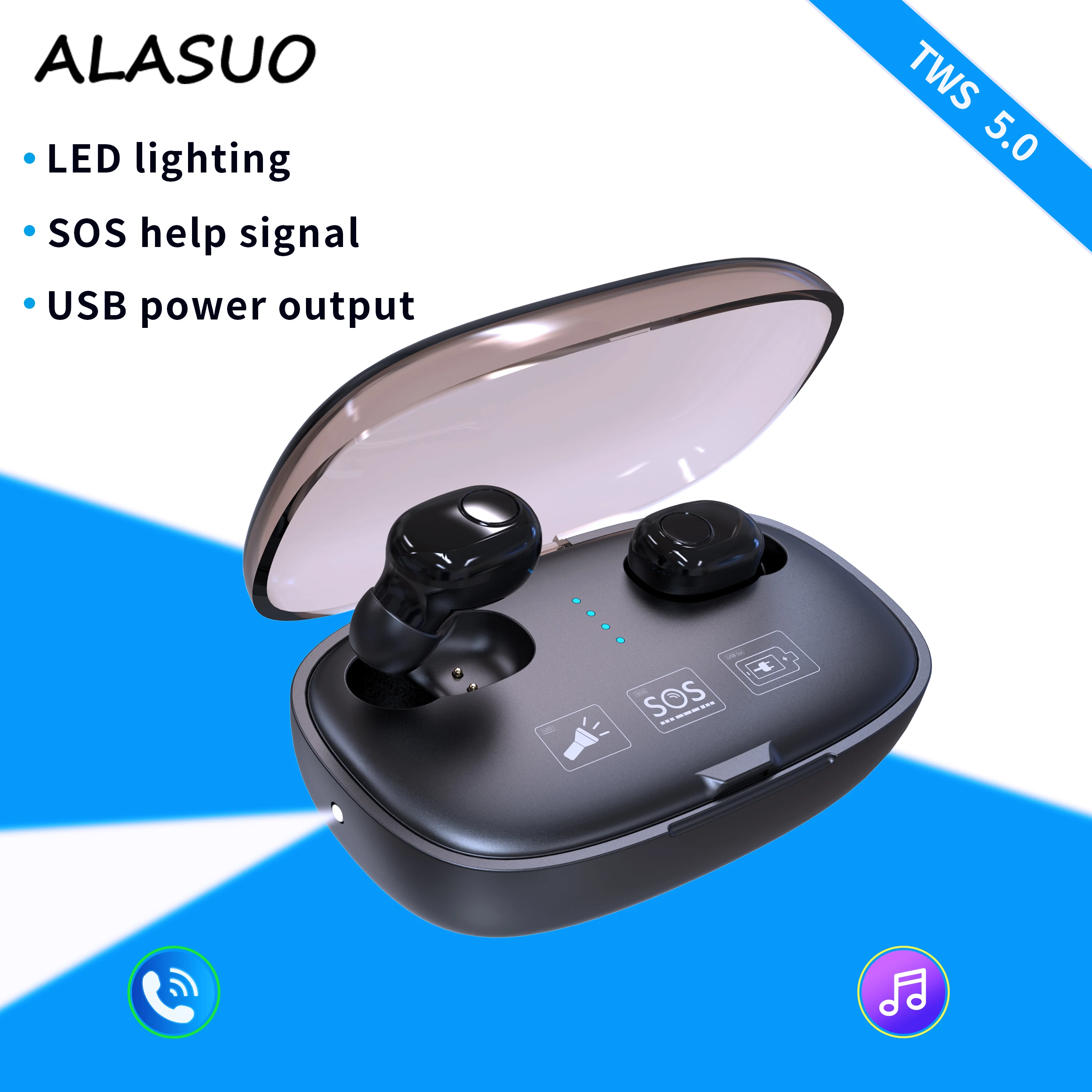 Mini in ear wireless bluetooth earphones with multi function charging box bluetooth 5 0 led lighting waterproof headphones