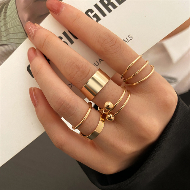 Gothic Heart Ring Set for Women Black Dice Vintage Hip-Hop Silver Plated Retro Rhinestone Charm Butterfly Finger Jewelry