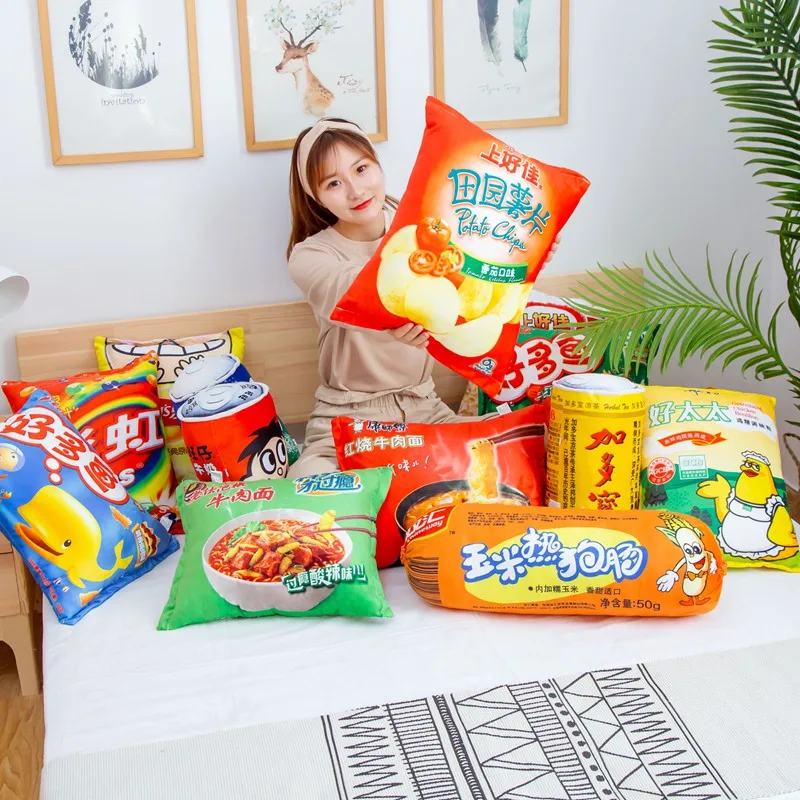 Simulation Instant Noodles Plush Pillow Stuffed Beef Fried Noodles Rainbow Candy Hot Dogs Potato Chips Gifts Food Plush Toy