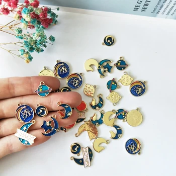 

10pcs/lot Oil Drop Starry Sky Series Charms Moon Star Planet Enamel Charm Pendants Fit Earring Bracelet Diy Jewelry Making Craft