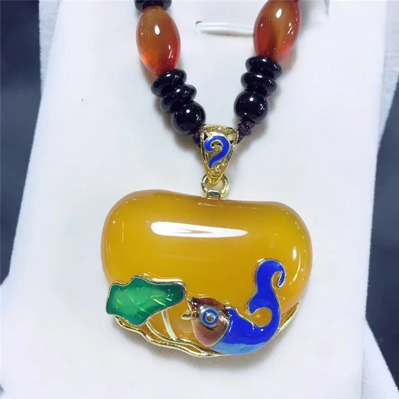 LETSFUN Fine Jewelry 925 Серебряный инкрустированный натуральный халцедон перегородчатая подвеска в виде золотой рыбки ожерелье свитер цепь Подарки