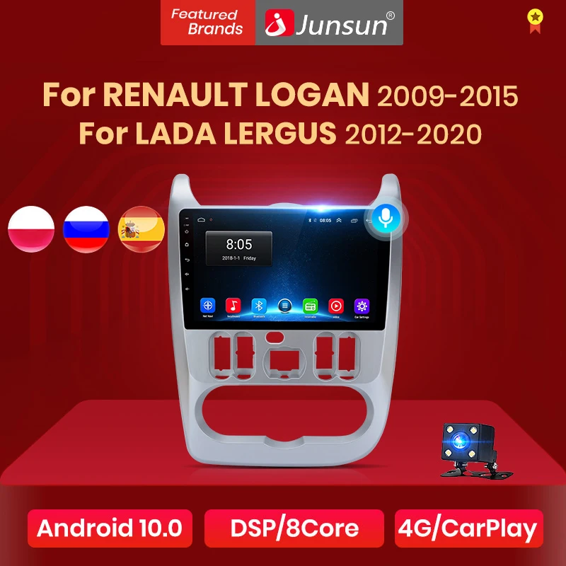 Автомагнитола Junsun V1 Android 10 0 для For Renault Logan 1 Sandero 2009 2015 Lada Largus Lergus 2012 2020 Dacia Duster 2010 2017 no