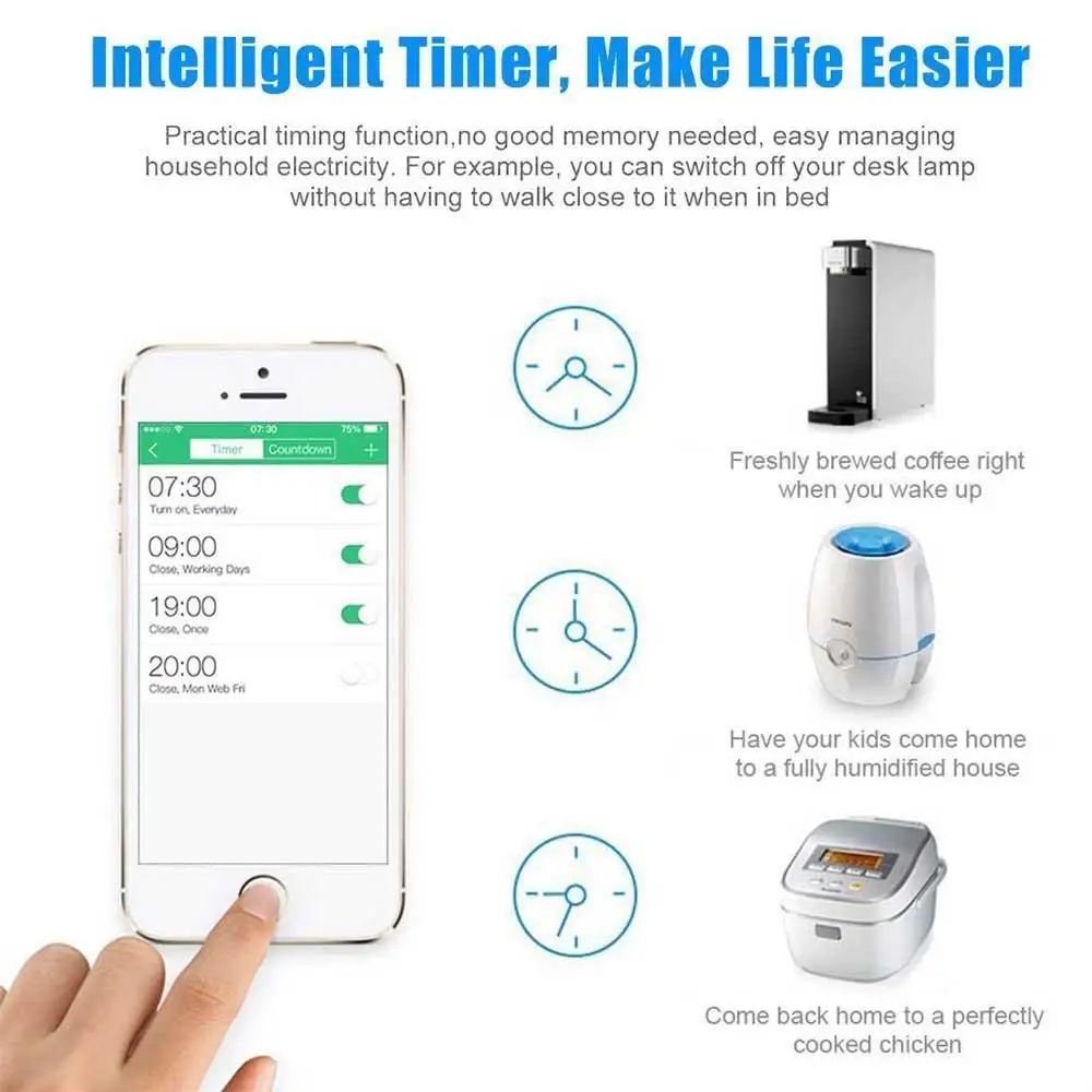 Teekar DS-169 стандарт США 10A Смарт Wi-Fi розетка Tuya Smart Life APP пульт дистанционного управления работает с Alexa Google Home