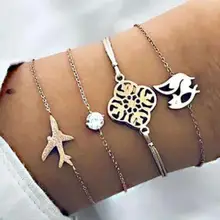 4 шт./компл.: стильный браслет на запястье с застежкой с самолета с украшением в виде кристаллов в виде геометрических фигур кулон набор с золотым браслетом Для женщин пикантные вечерние ювелирные изделия подарок аксессуары