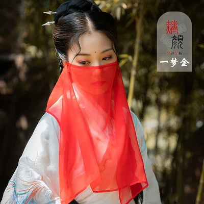 Hanfu Solid Color Veil Female Antique Cover Face Sunproof Semi Transparent Versatile Mask Dust Protection Cosplay Opera Mask